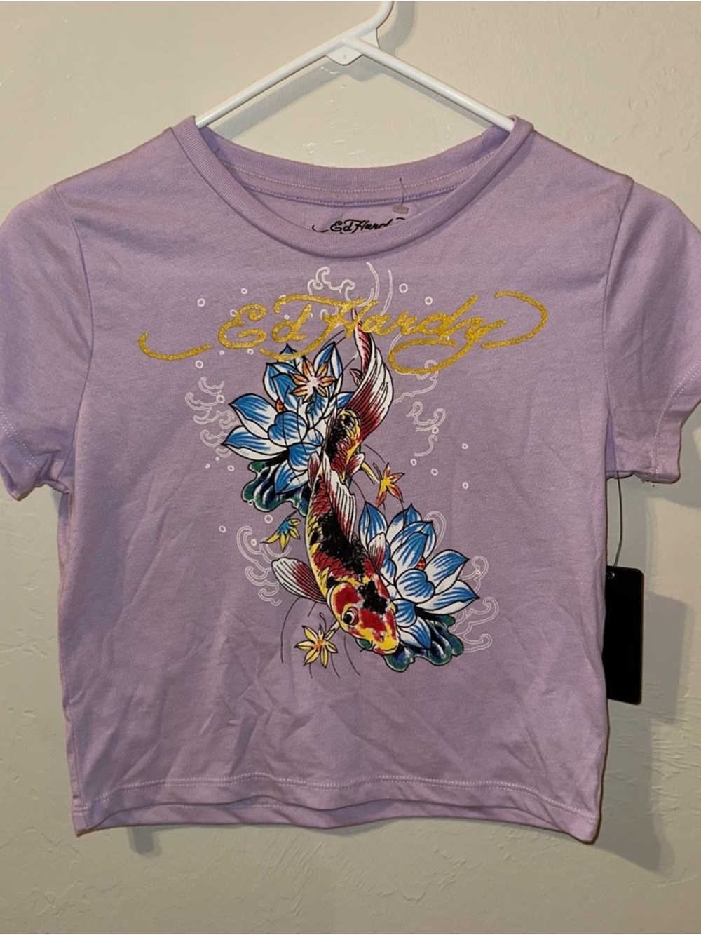 Ed Hardy Women’s Lavender Graphic Koi Tee